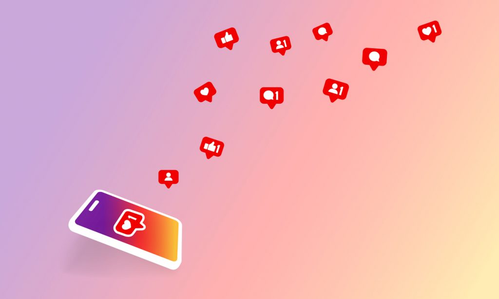 3d Pink like icon Instagram. like button insta, notification logo instagra,  counter vector illustration eps10